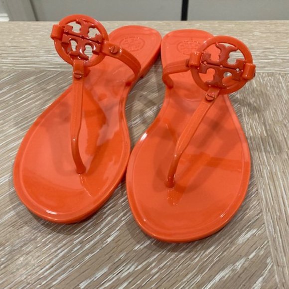Tory Burch Orange Mini Miller Jelly Sandal, Thong Flip Flop Patent Leather Sz 6M - Picture 3 of 9